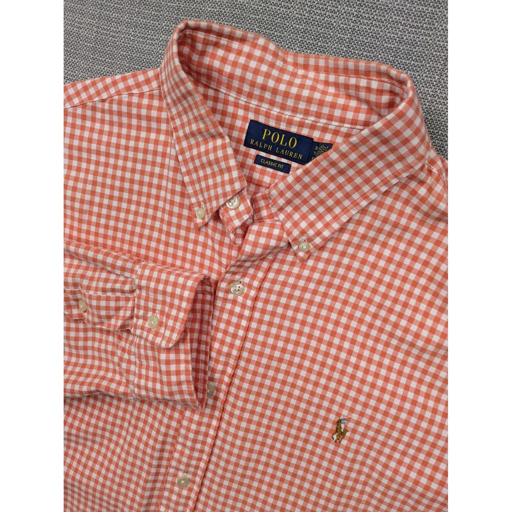 Polo Ralph Lauren Shirt Mens XL Orange Check Long Sleeve Button Down Classic Fit